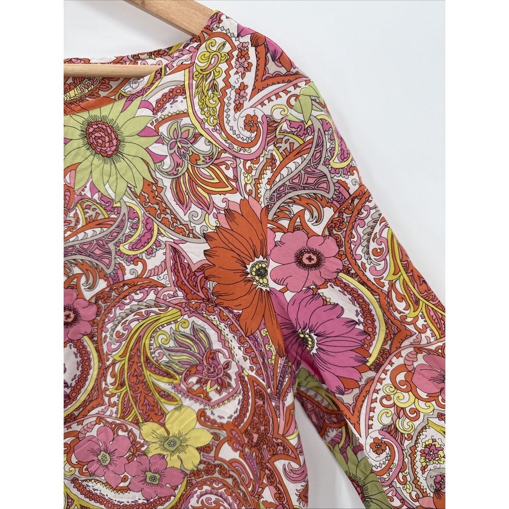 Talbots Womens 100% Silk Floral Paisley Multicolor Blouse Top Size Medium Boho - Picture 3 of 11